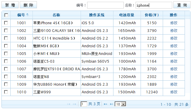 jqGrid表格应用——读取与查询数据